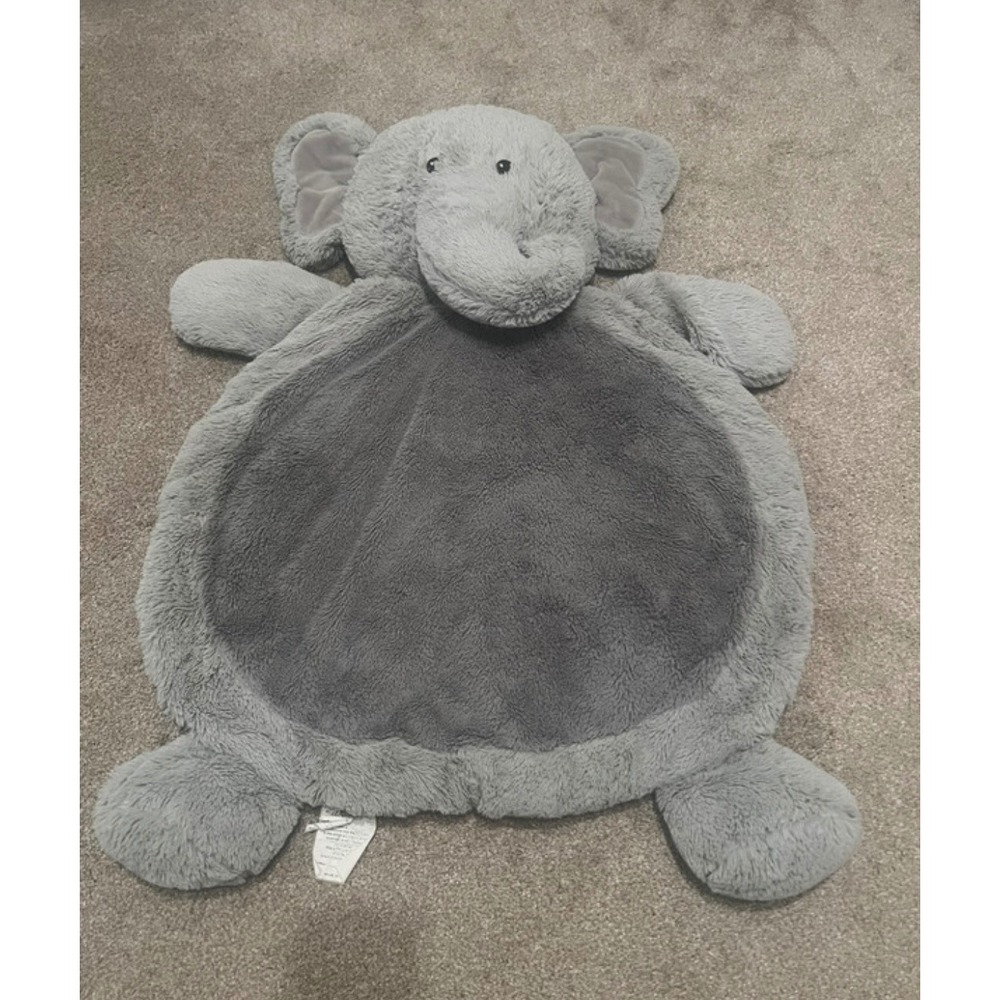 Bestever Grey Elephant Plush Baby Play Mat Tummy Time Padded Faux Fur Rug